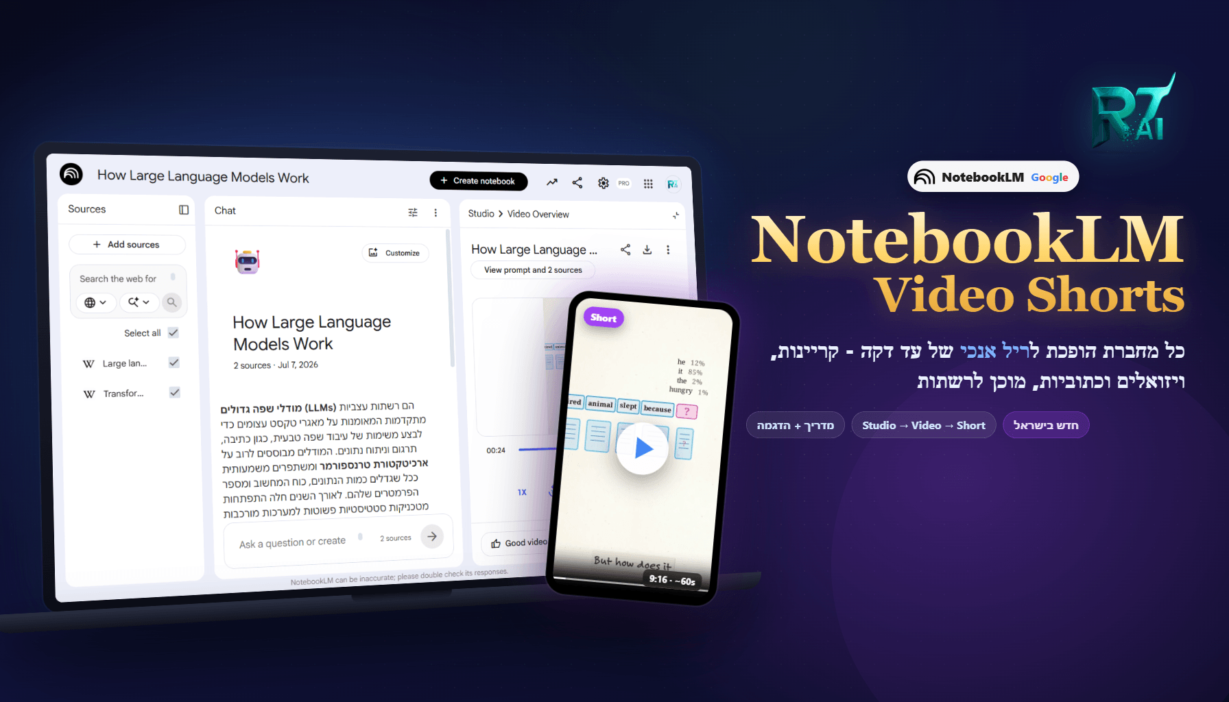 NotebookLM Video Shorts: להפוך כל מחברת לריל אנכי של עד דקה - עכשיו זמין בישראל
