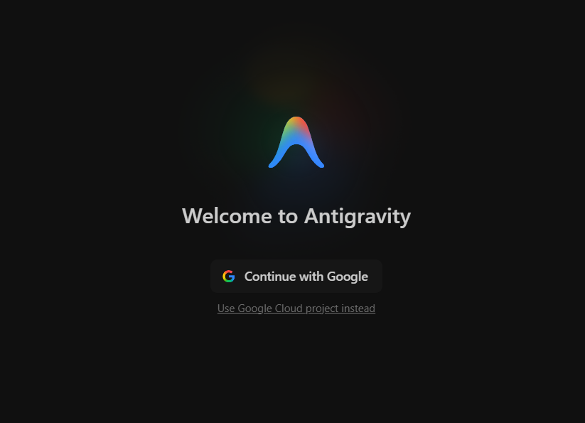 מסך הפתיחה - Welcome to Antigravity