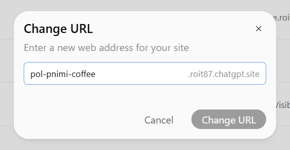 החלון Change URL עם שדה לחלק הראשון של הכתובת
