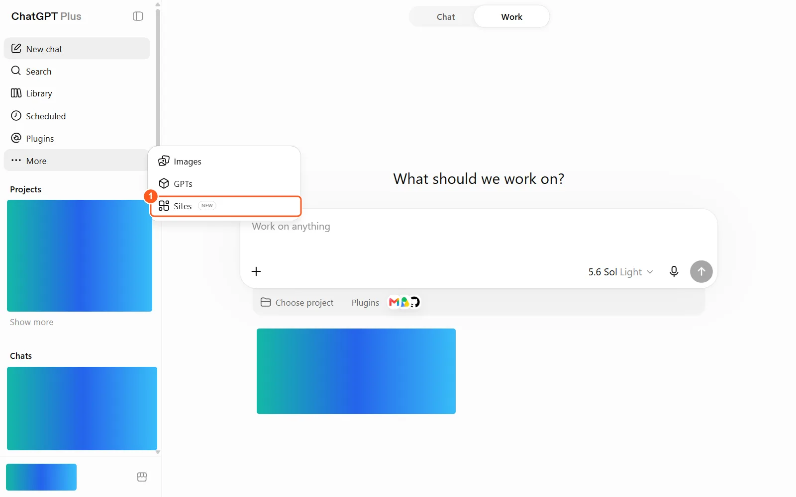 תפריט More בסרגל הצד עם האפשרות Sites