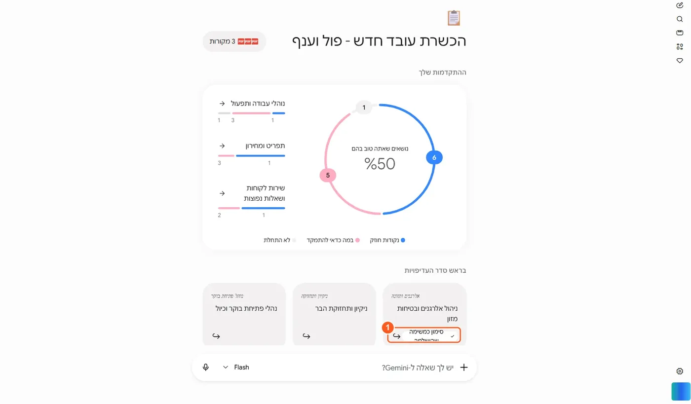 שיעור האלרגנים בראש סדר העדיפויות עם הכפתור סימון כמשימה שהושלמה מסומן