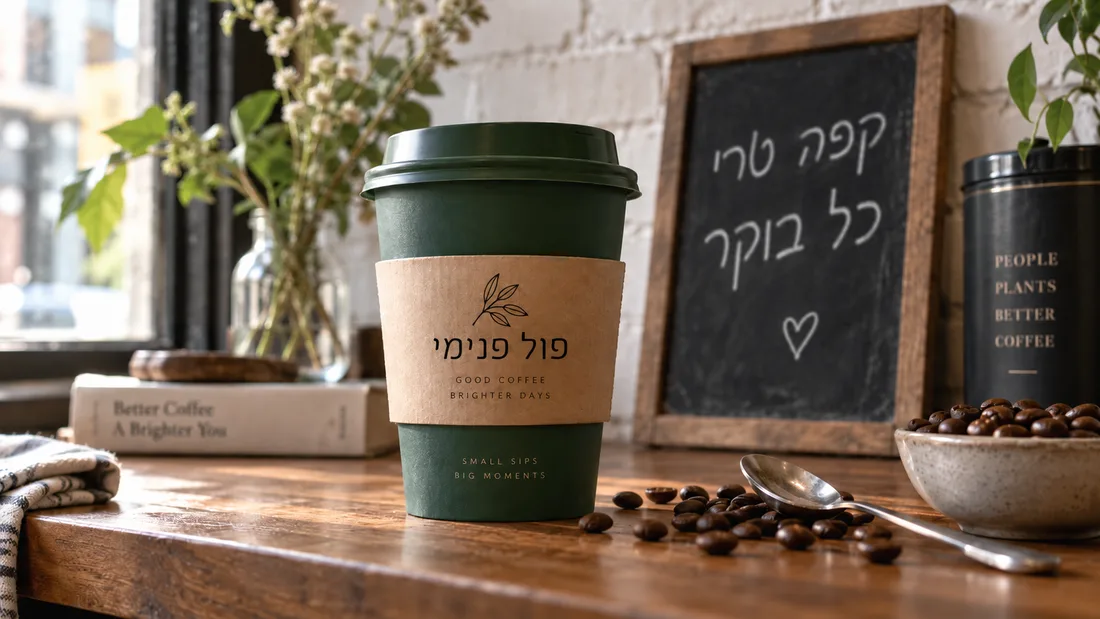 אותה תמונה בדיוק אחרי שתי ההערות: על השרוול כתוב פול פנימי ועל הלוח כתוב קפה טרי כל בוקר, וכל שאר הפריטים בתמונה זהים